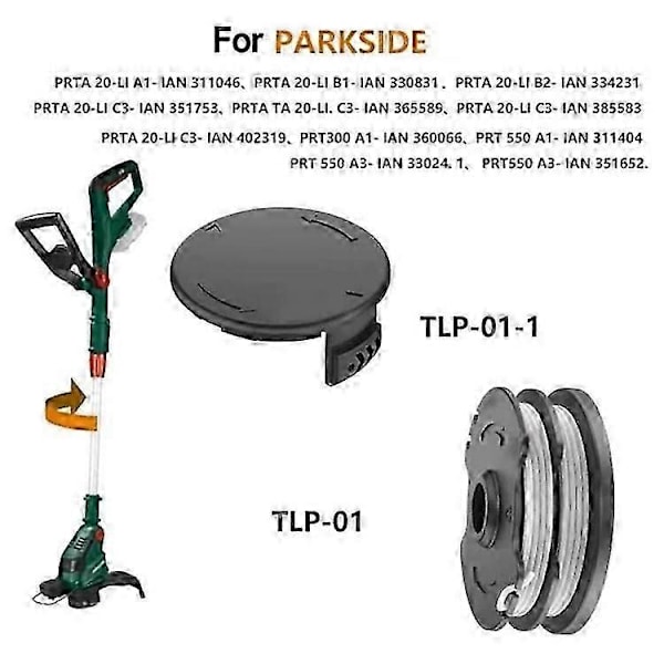 Kompatibel med Parkside gressklipper 6 spole + 1 spolehette gresstrimmer tilbehørssett, TLP-01 / TLP-01-1
