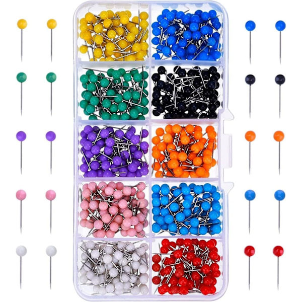 500 stk kartnål 1/8 tommelfinger stifter 10 farger trykk stift tegning med oppbevaringsboks for verdenskart, korktavle, stoffmerking