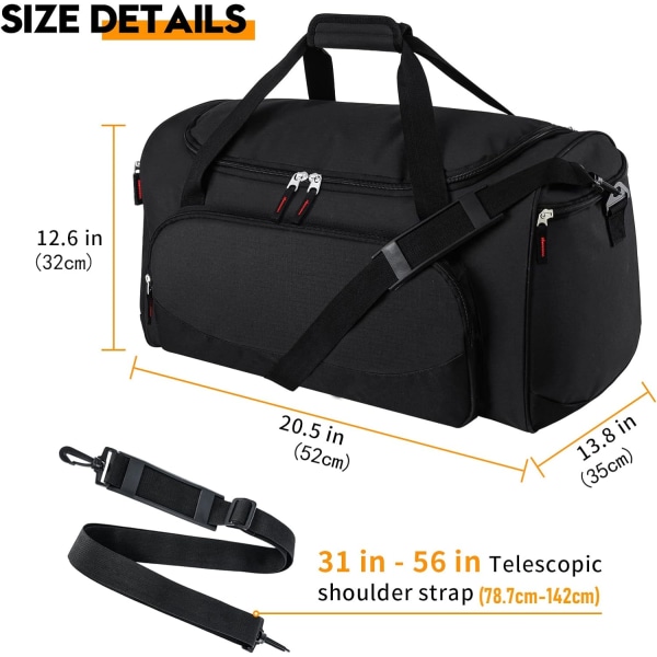 Sports Duffel Bag, Gym Bag, Holdall Sports Bag, Overnatningstaske til mænd med skulderrem