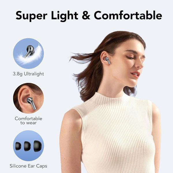 Trådløse ørepropper, 50 timers spilletid Bluetooth-hodetelefoner, Bluetooth-hodetelefoner 5.3, i øret med 4 ENC-samtaler Støydempende mikrofoner, Bass Boost 85% BLACK