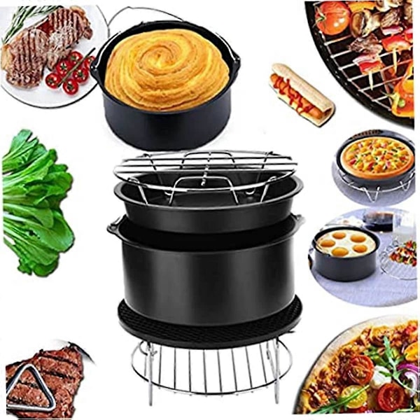 Tilbehørsett til luftfrityrkoker med kakeform, pizzabakeplate, bakegrillrist, isolasjonsputer for luftfrityrkoking 6 tommer 5 deler luftfrityrkoker