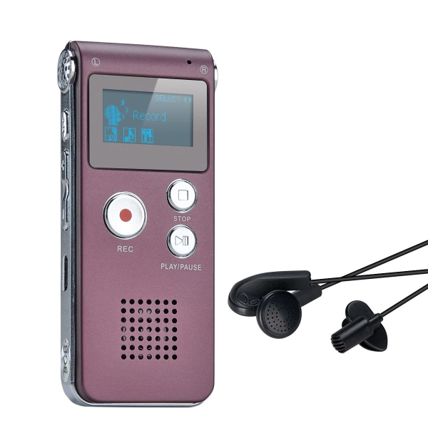 Bærbar digital stemmeopptaker Lyd Lydopptaker Diktafon LCD-opptaker MP3-spiller-8GB (vinrød)