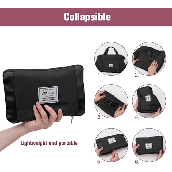 Stor Kapacitet Foldbar Rejsetaske, Rejse Letvægts Vandtæt Håndbagage Tasker med Fast Rem, Tør og Vådt Adskillelse Foldbar Rejse black