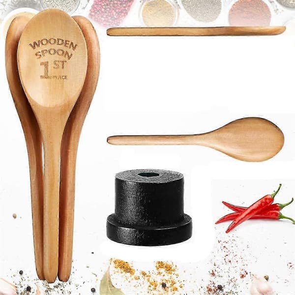 3 Stycken Gyllene Sked Pris Statyetter Set Chili Cook Off Träsked Priser Trä Graverad Med Trofébas Matlagning
