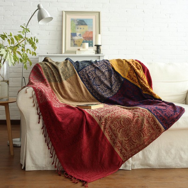 Chenille-pläd, jacquardvävd pläd med tofsar för soffa 220*260cm