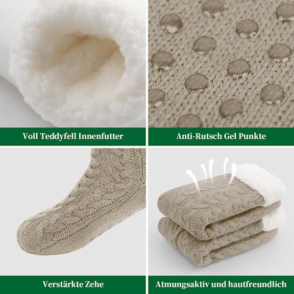 Pehmeät sukat naisille, pörröiset kotisukat, liukuestepohjalliset sukat, talvisukat, joululahjasukat, ABS-pohjalla ja lämpimät mökkisukat, 1 pari Khaki