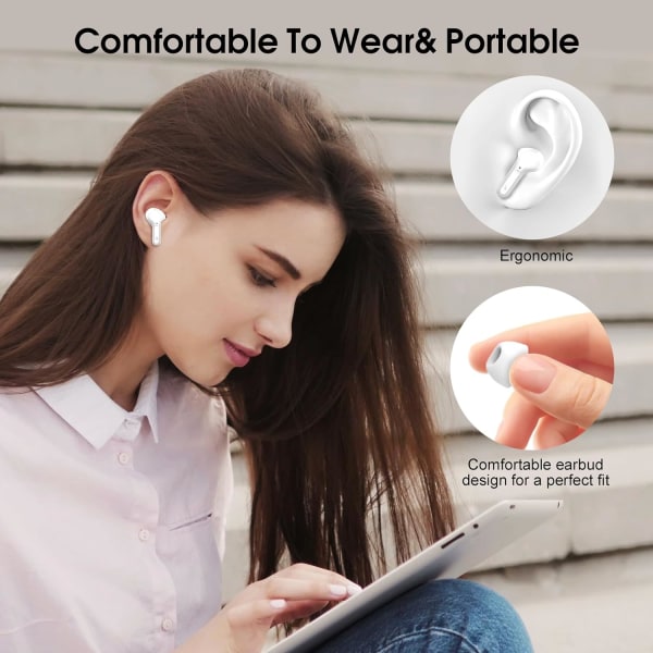 Trådløse ørepropper, Bluetooth 5.3-hodetelefoner, Bluetooth-ørepropper 40H Spilletid, Trådløse hodetelefoner i øret Øretelefoner Bass Stereo, LED-skjerm WHITE