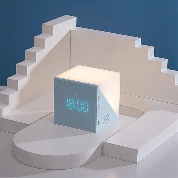 LED touch stemmeaktiveret lys smart vækkeur terning USB digital elektronisk smart digital bordur (Farve: Blå)