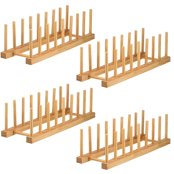 4-pack bambu diskställ i trä - tallriksställ