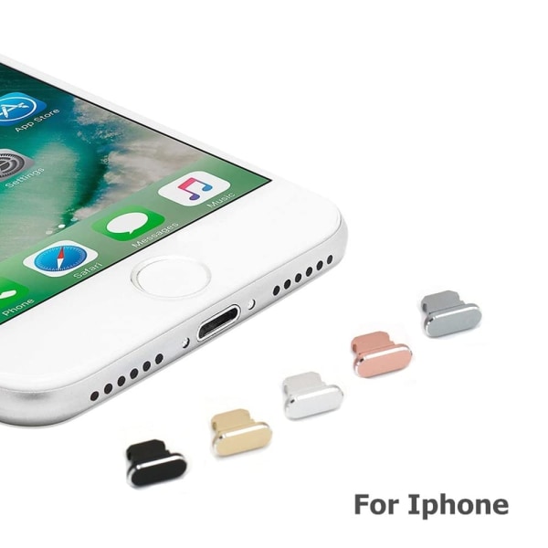 5 st Metal Anti Dust Plug Stopper för iPhone 13 12 Pro Max, svart