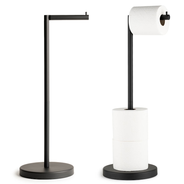 Fritstående toiletpapirholder stativ. Badeværelsesopbevaring til 4 ruller toiletpapir | Moderne matsort toiletpapirholder i rustfrit stål. black