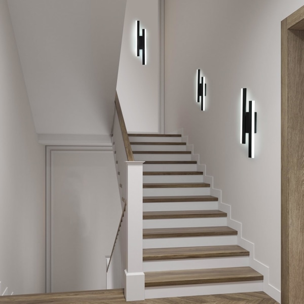 Vägglampa LED interiör modern, 16W vägglampa LED, kreativ lång parallell vägglampa, trefärgad 3000K/4000K/6000K, svart, 50cm