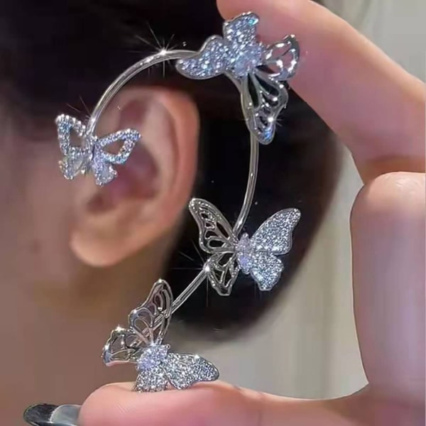 Glitrende krystall sommerfugl øredobber Øreklips, venstre øre