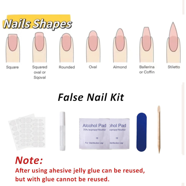24 stk. falske negle med lim - Lange kiste Ballerina manicure fuld dækning tryk på negle - Seje falske negle til kvinder piger