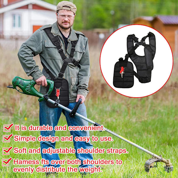 Dobbel børstekutterstropp, justerbar sele, børstekuttersele, for børstekutter gressklipper universelt hagemaskintilbehør