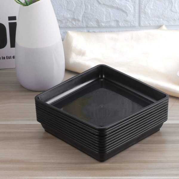 10pcs Square Plant Saucer Trays Plastic Plant Pot Saucer Flower Pot Trays for Indoor Outdoor Home Garden (18 * 18 * 13cm, Black)