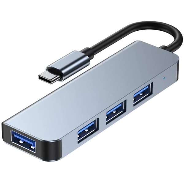 USB C Hub USB 3.0 Slank Aluminiumsskal Type C til 4-ports kompatibel med MacBook Air, Mac Pro/Mini, iMac, XPS, PS5, Xbox One, Flash Drive, Mobile HDD