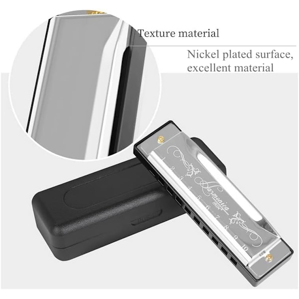 Bluesmunspel, Diatonisk Bluesmunspel i C-tonart, 10 Hål 20 Toner Blues Harp Munspel (Roseröd) silver