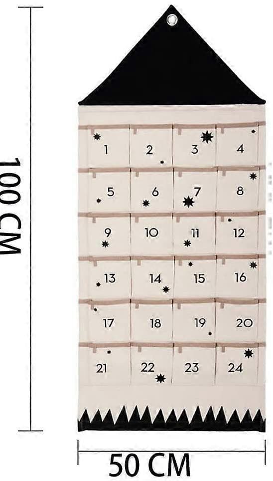 Julekalender til at hænge op, stofkalender med 24 lommer til julepynt