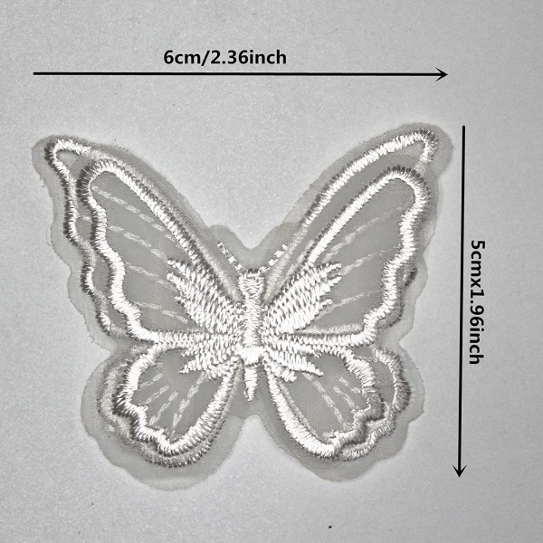 20 st Butterfly Sew On Patch Sy DIY (Vit, 2,36 x 1,96 tum)