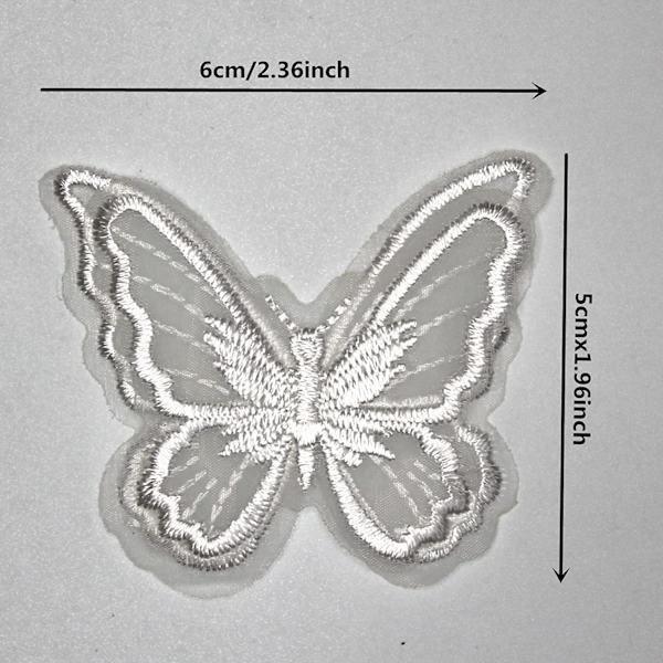20 stk. Sommerfugl Sy På Patch Syning DIY (Hvid, 2,36 x 1,96 tommer)