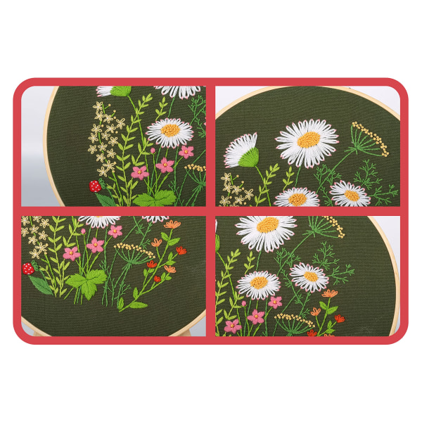 Broderiset for DIY-broderi Startsett for voksne nybegynnere - Stemplet blomstermønster med instruksjoner, tråder og nåler