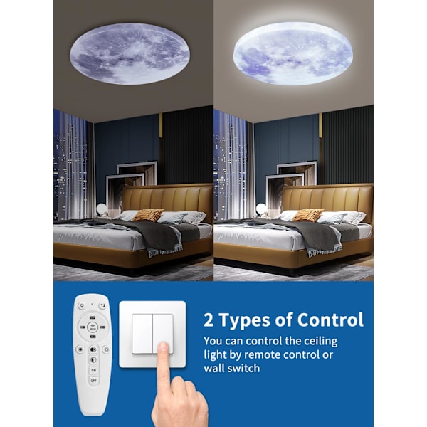 LED-taklampe, dimbar, 36W, 3600LM, rund taklampe med fjernkontroll, 3000-4000K LED-taklampe, Ø38cm