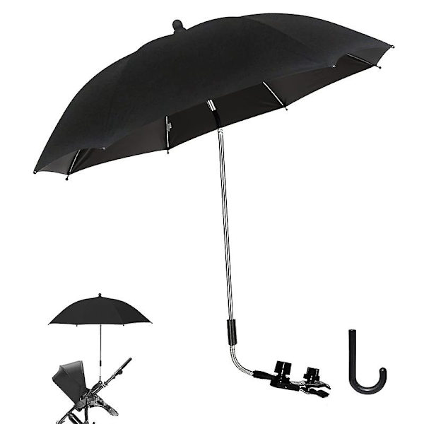 Solskydd för barnvagn, parasoll, lättmonterat, anti-UV-paraply, barnvagn, rullstol, utomhustillbehör, svart, 80 cm