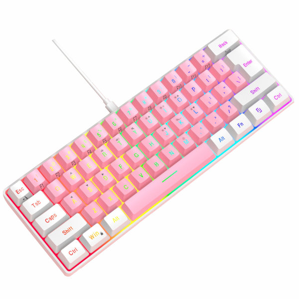 60% kablet gaming-tastatur, lille RGB-baggrundsbelyst membrangaming-tastatur, ultrakompakt mini-vandtæt tastatur til pc-computerspiller pink