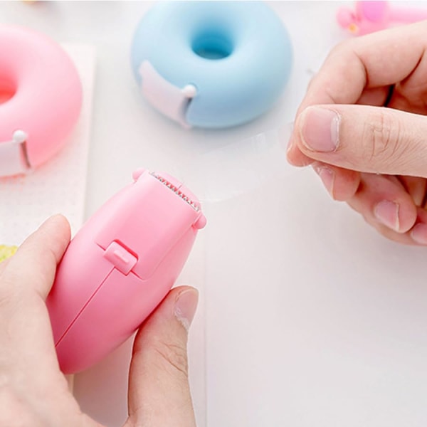 Tape Dispenser Mini Tape Cutter Donut Shape Tape Cutter Box Case Dispenser, Tapes Included for Arts, Home, School and Office Use Pack of 4