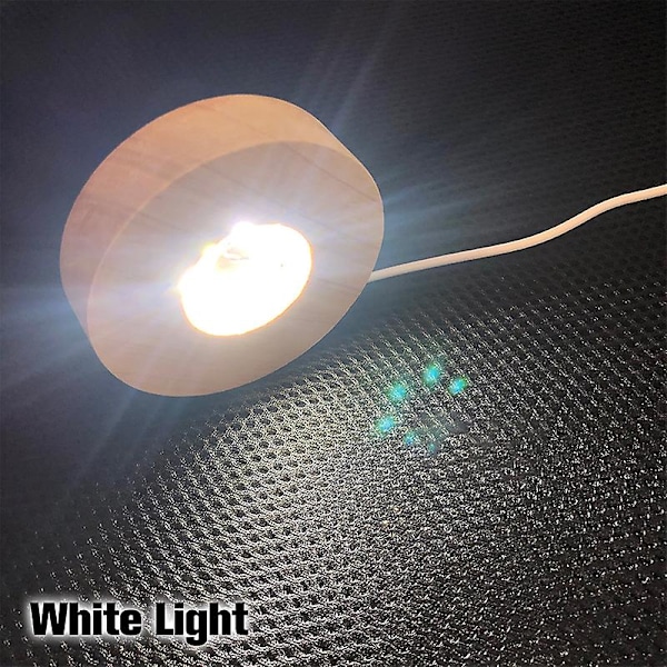 Træ LED Lys Display Base Krystal Glas Harpiks Kunst Ornament Træ Natlampe White Light(Round)