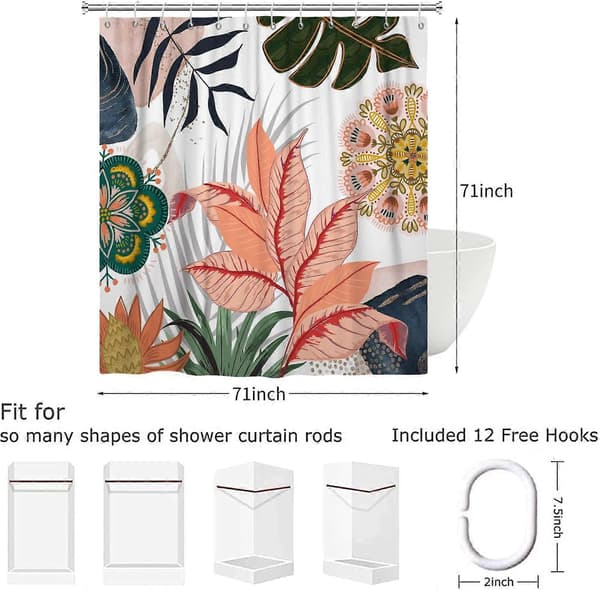 Vattentätt duschdraperi i polyester, duschdraperi med tropiska blommor och blad
