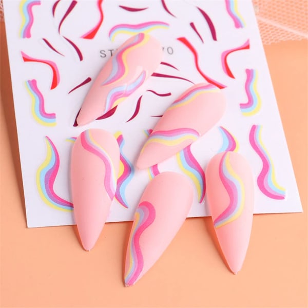 6 arkkia värinauha aaltoviivat kynsitarrat 3D-pyörrenauhat kynsitarrat itseliimautuvat nail art tee-se-itse kynsisuunnittelu nail art