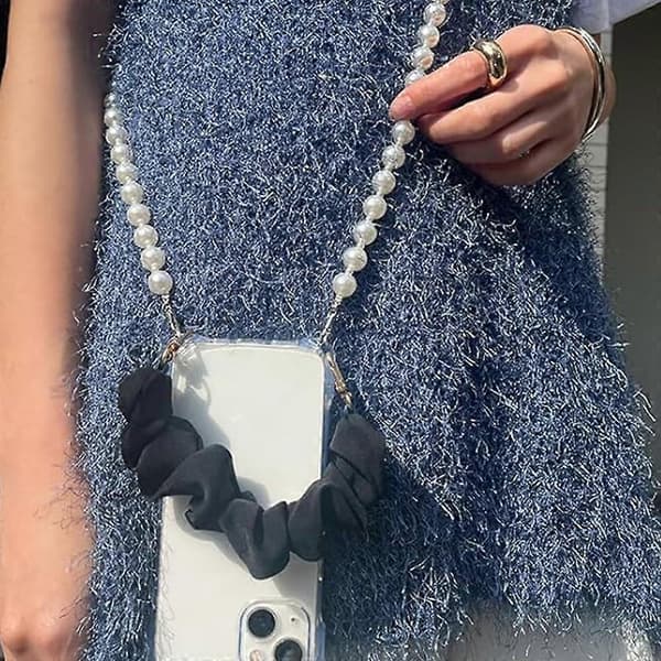 Scrunchie telefon-snor med feste, kort håndleddsrem for telefon