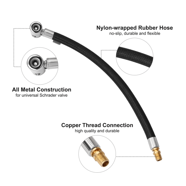 Dekkpumpe slange, inflator kobling trykk på bærbar bil luft dekk chuck inflator pumpe forlengelsesslange adapter rør for sykkel motorsykkel bil