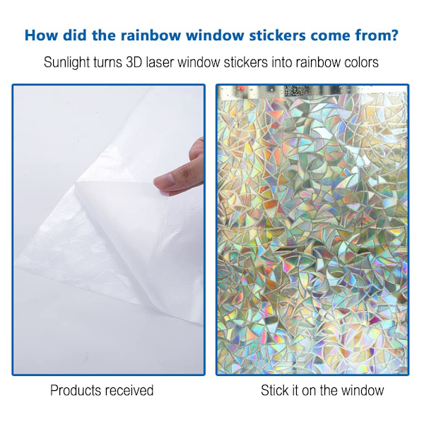 3D Regnbue Vindue Film Privatlivs Vindue Sticker (30x300cm)