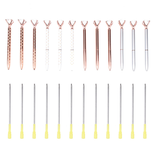 12 stk. Diamantkrystalpenne, Metal Kuglepen 0,5 mm Sort