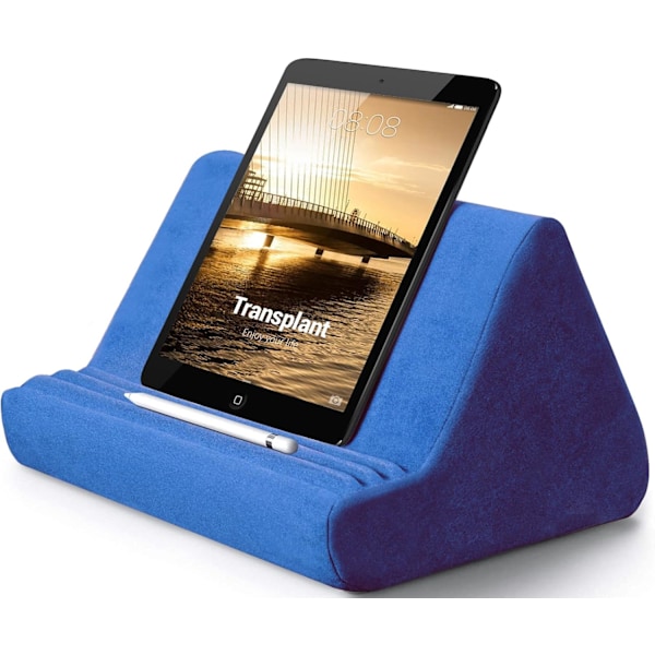 Mjuk Tablettställ Kudde med Fick, Tablettkudde Stativ, Justerbar 3 Visningsvinkel, Lat Hållare Stativ för Säng Soffa, Kompatibel med iPads Tabletter blue
