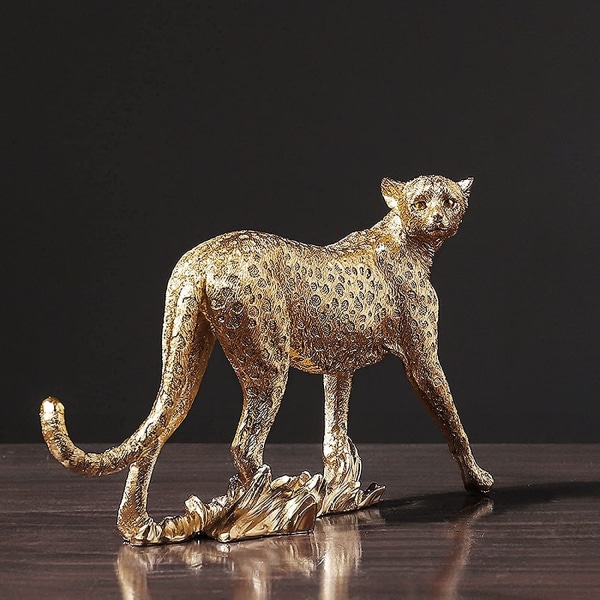 Moderne gepardsfigur i polyresin til hjemmet (stående, gylden)