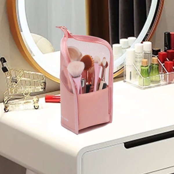 Makeup-børstetaske Halvklar stående lynlåslomme (Pink)