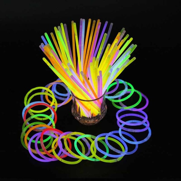 100 glødepinner for barn, blandet flerfarget glødepinner-sett for å lage glødestifter, armbånd, halskjeder, briller og ball