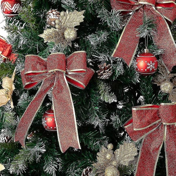 8 stk. Glitter Julekrans Juletrepynt til Juleborddekor red