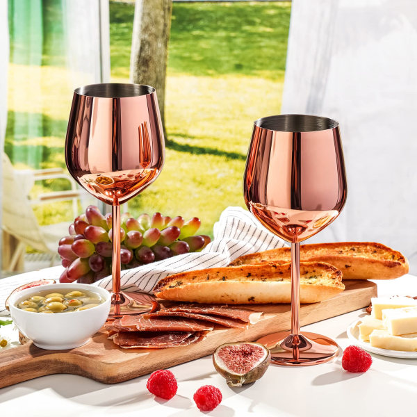 Ruusukultainen set , 4 550 ml rikkoutumaton ruusukultainen pikari, ruostumattomasta teräksestä valmistettu viinilasi, ainutlaatuinen ja kannettava metallinen viinilasi rose gold