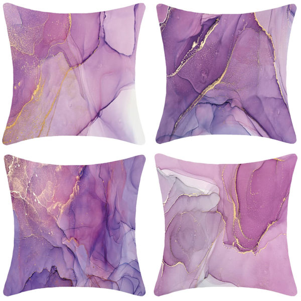 Lila och guld mjuka sammetsmarmorstruktur kuddfodral lyxig abstrakt dekorativ fyrkantig kuddfodral vardagsrum soffa sovrum bil 45x45cm 4st