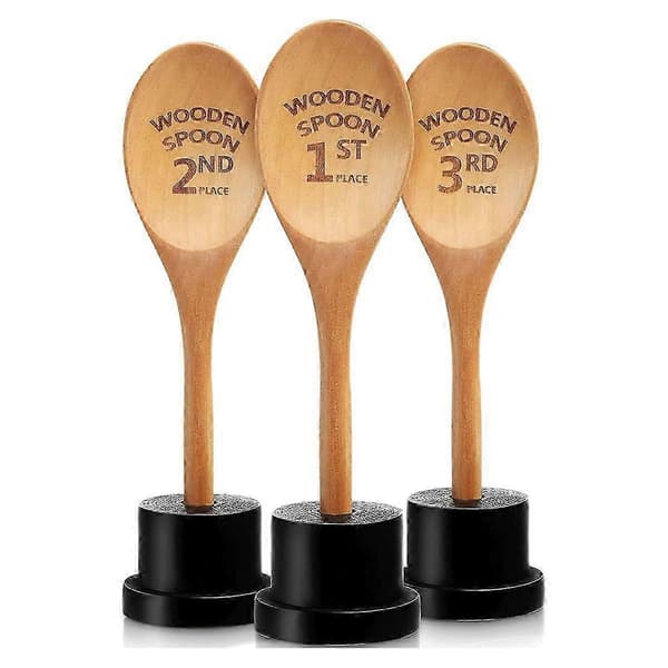 3 Stycken Gyllene Sked Pris Statyetter Set Chili Cook Off Träsked Priser Trä Graverad Med Trofébas Matlagning