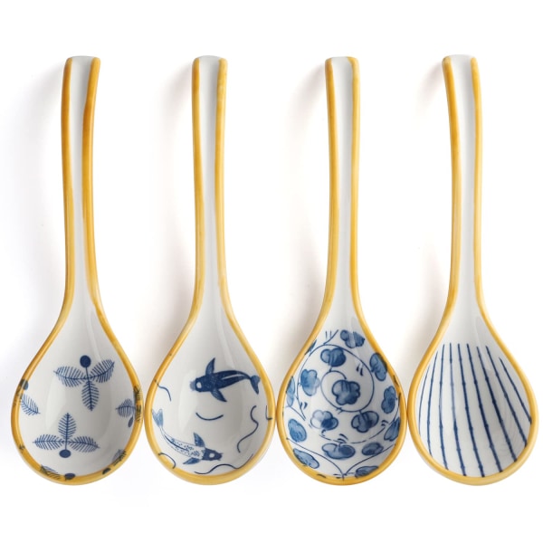 Keramiska soppskedar Set med 4 japanska soppskedar i porslin