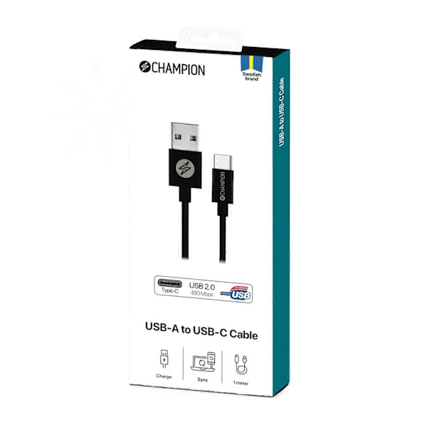 1 st USB-A till USB-C Kabel 1m Svart