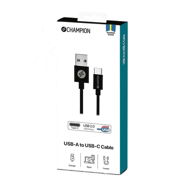 1 stk. USB-A til USB-C kabel 1m svart