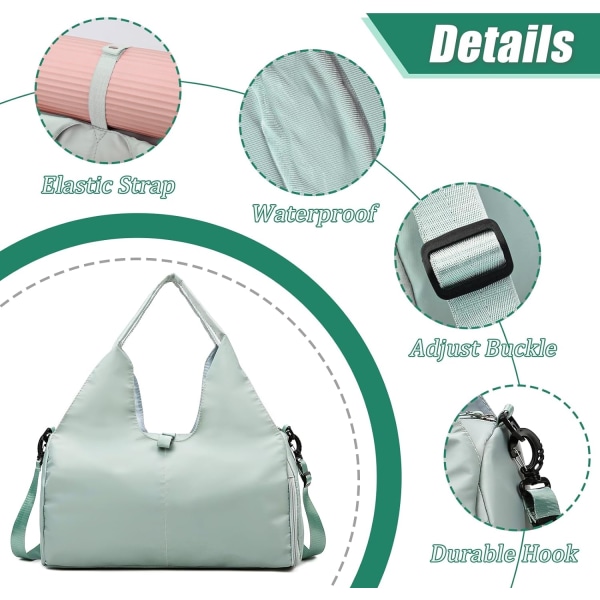 Treningsbag for kvinner, yogamatbag, sportreisesekk, vanntett sportsbag for sport, reiser, fotturer green