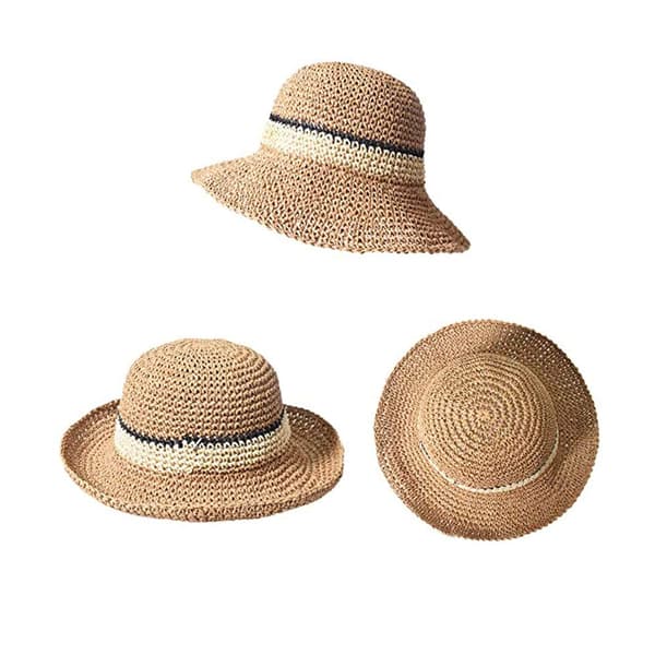 Solhatt Floppy Halmhatt Bred Brede Foldbar UV-beskyttelse Bøtte Sommer Strandhatt for Jenter Kvinner Khaki